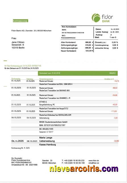 Germany Fidor Bank statement Word and PDF